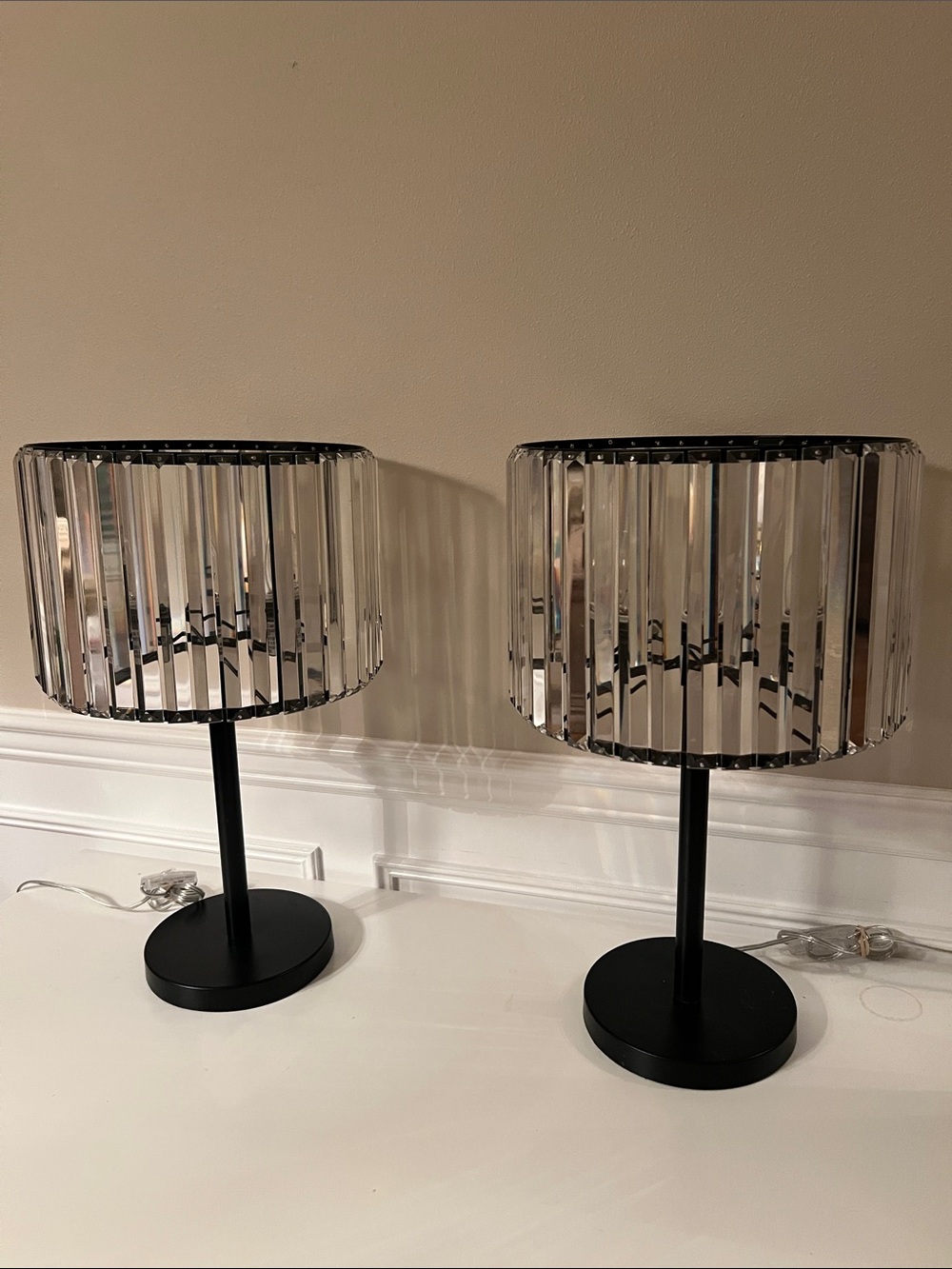 Crystal Glass Table Lamp with Black Base - Pair, VERY HEAVY